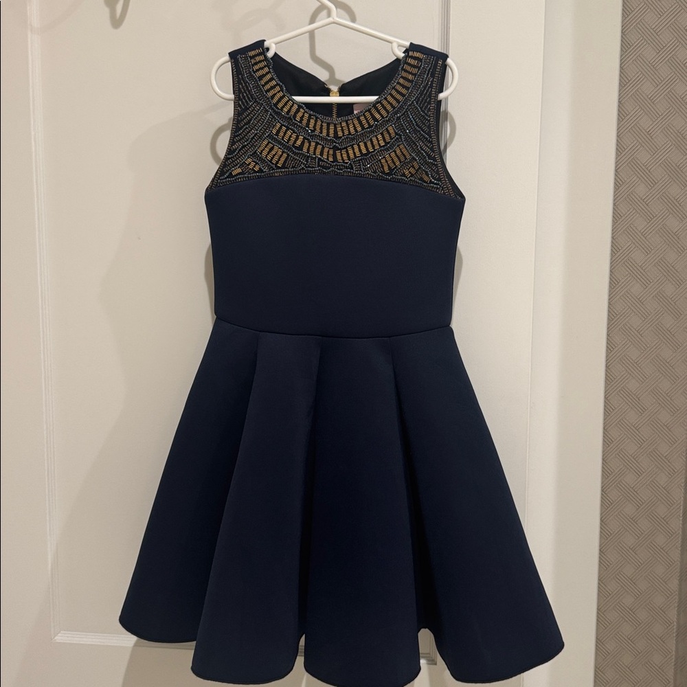 Zoe Ltd Navy blue and gold beaded dress size 10